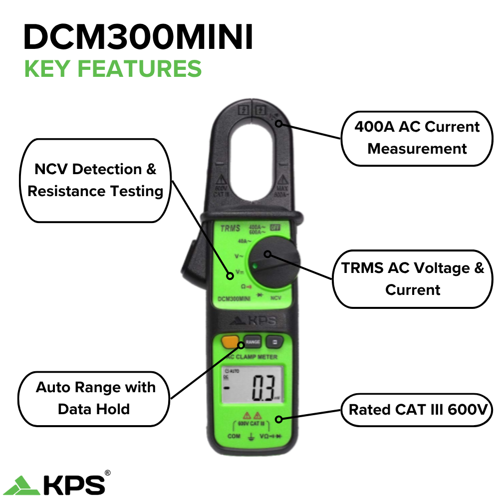 KPS DCM300MINI Clamp Meter – 400A AC with NCV, Auto Range & Compact Design