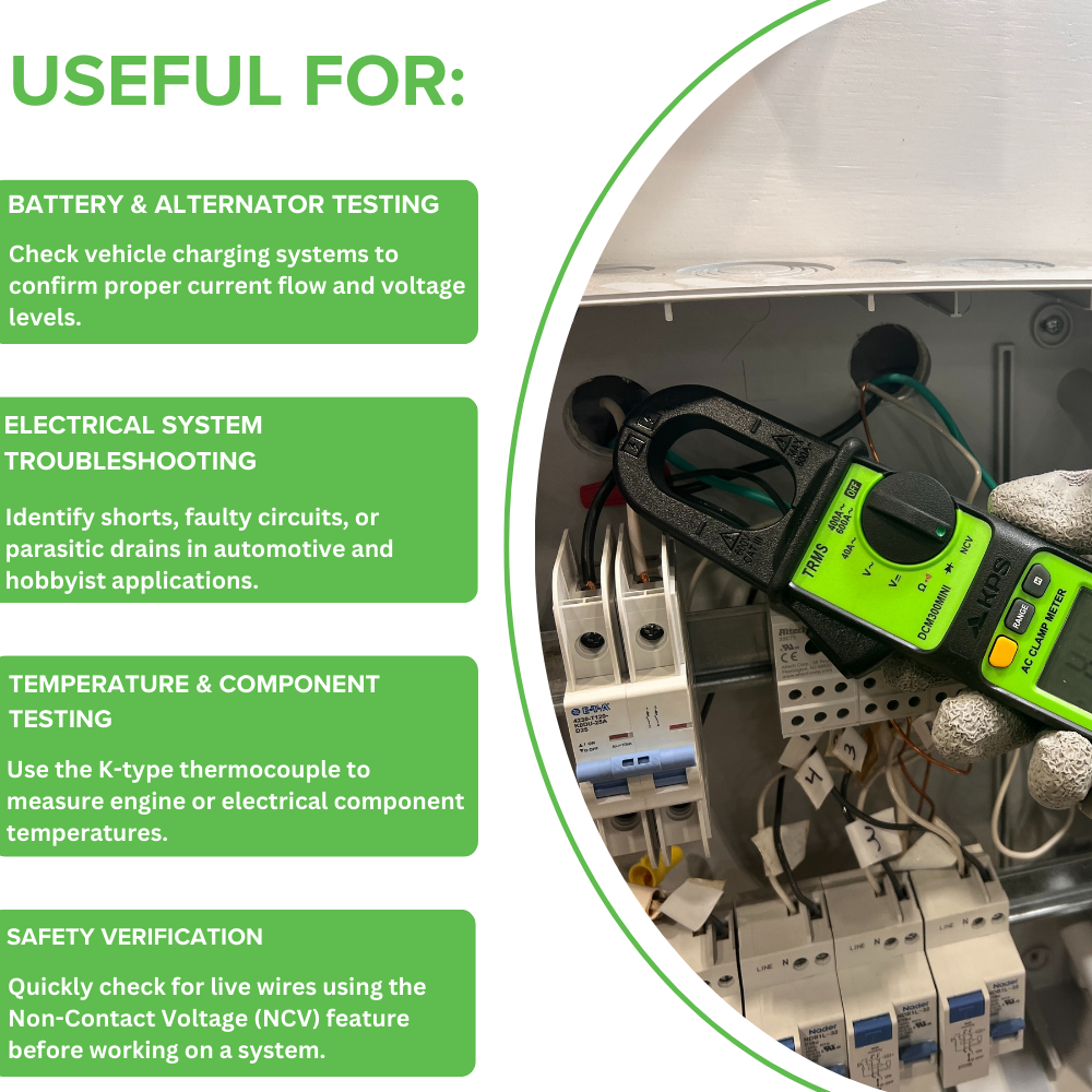 KPS DCM350MINI Clamp Meter – 600A AC with Backlit LCD, Data Hold & NCV
