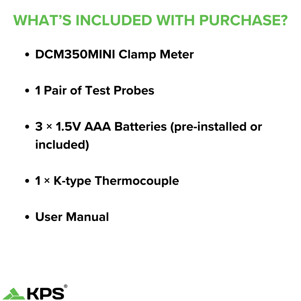KPS DCM350MINI Clamp Meter – 600A AC with Backlit LCD, Data Hold & NCV