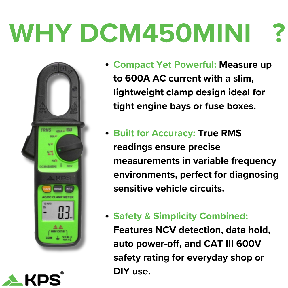 KPS DCM450MINI TRMS Clamp Meter – 600A AC with NCV, 6000-Count Display & Backlight