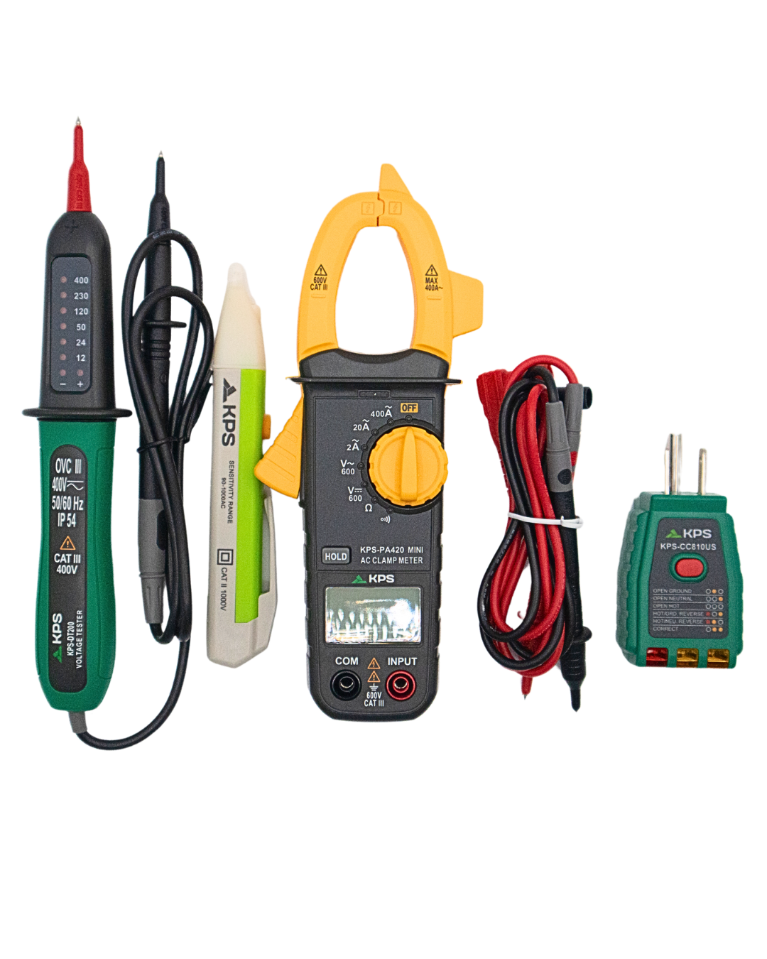 KPS Compact Electrical Testing Kit – Clamp Meter, Voltage Detectors, and Socket Tester