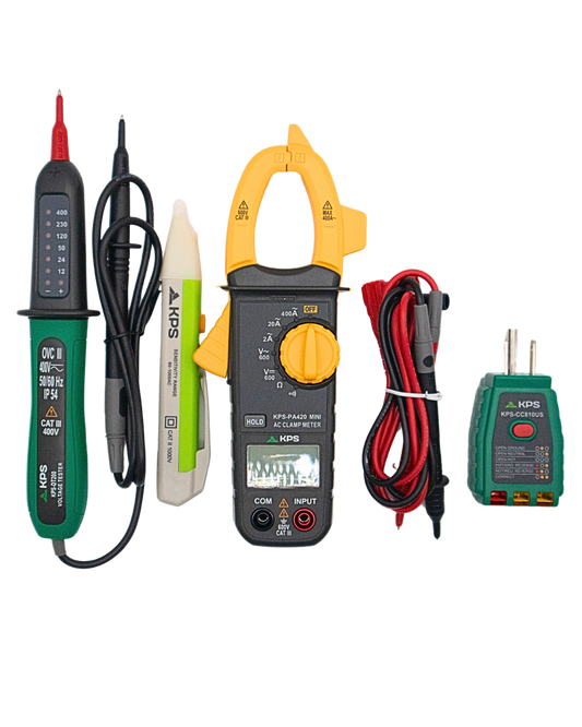 KPS Compact Electrical Testing Kit – Clamp Meter, Voltage Detectors, and Socket Tester