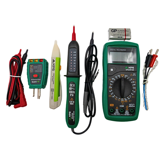 KPS Essential Electrical Tester Bundle – Includes Digital Multimeter, Non-Contact Voltage Detectors, and Socket Tester