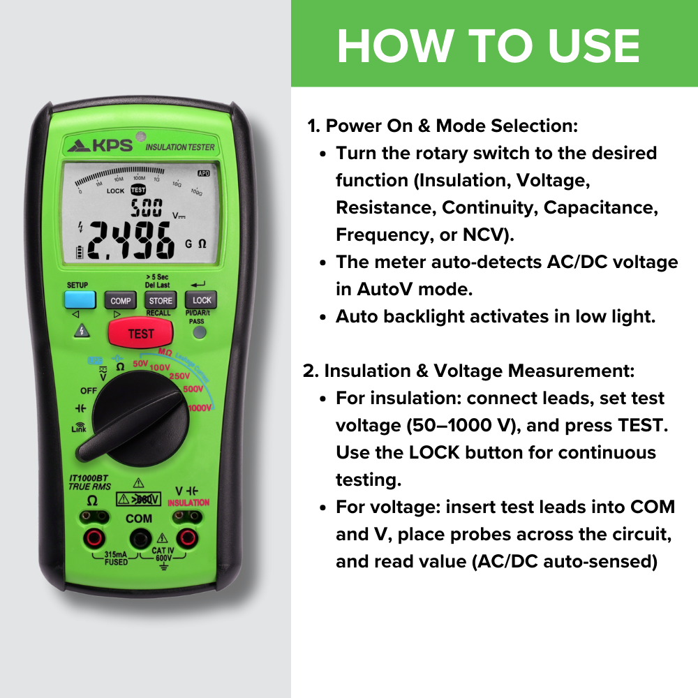 KPS IT1000BT Insulation Tester with Bluetooth