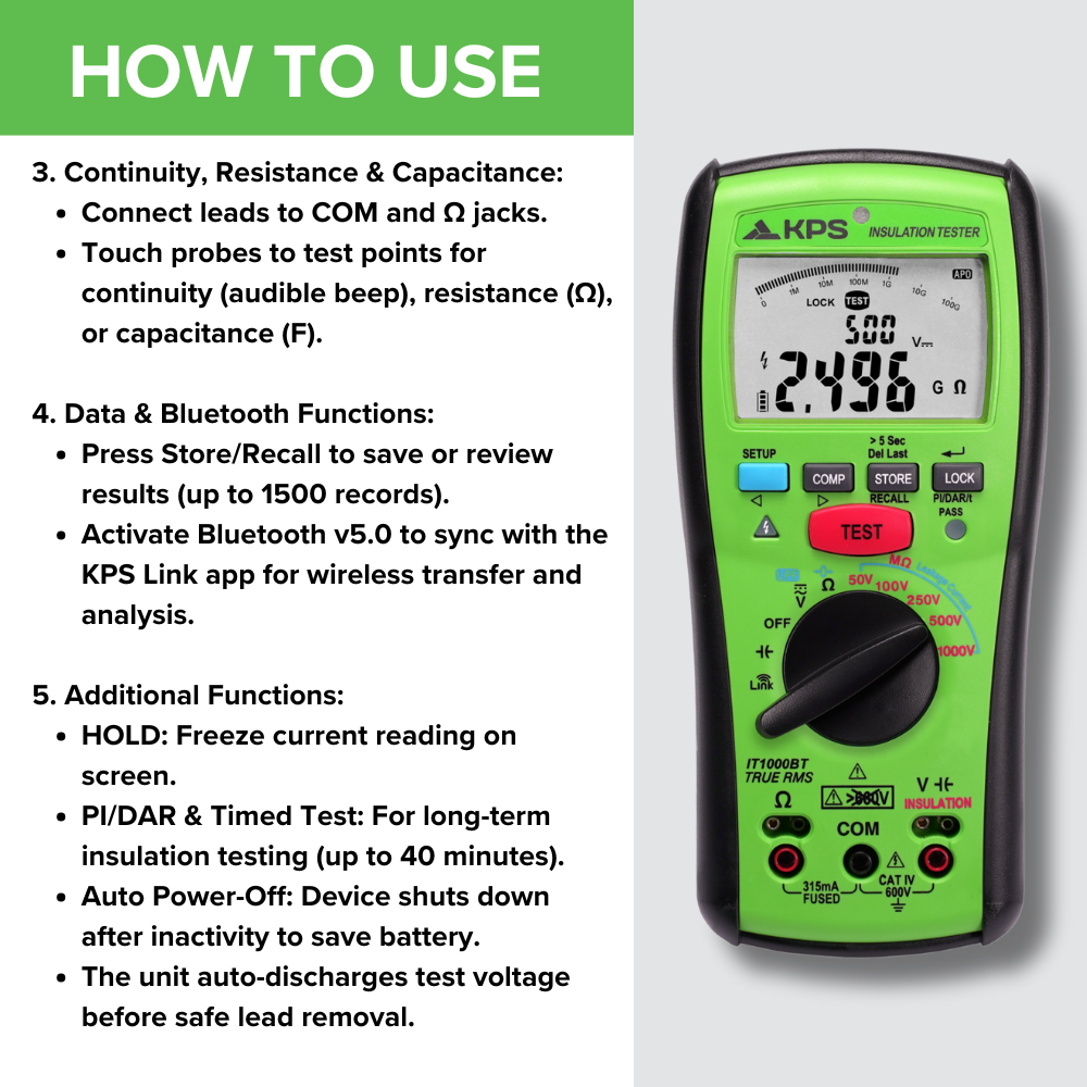 KPS IT1000BT Insulation Tester with Bluetooth