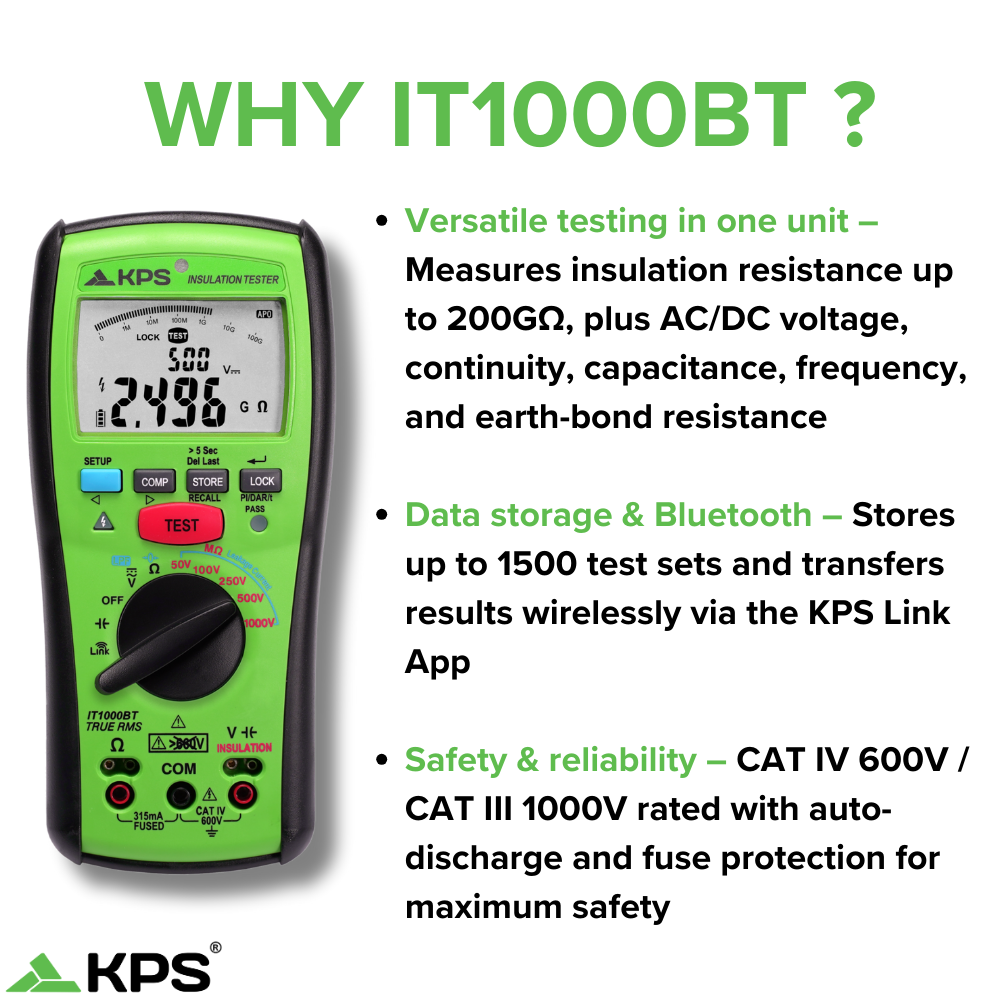 KPS IT1000BT Insulation Tester with Bluetooth