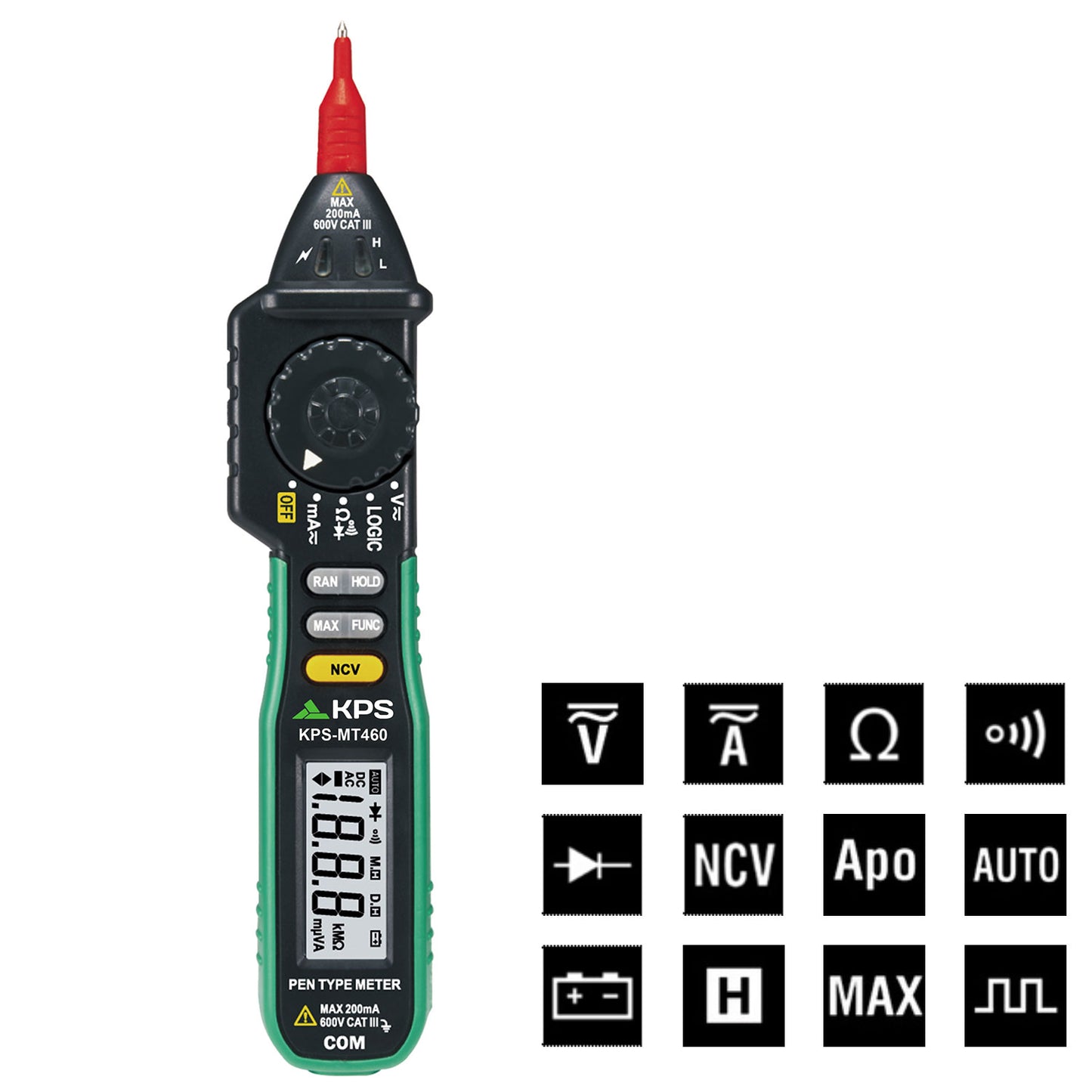 KPS MT460 Pen-Type Digital Multimeter with Non-Contact Voltage Detector for AC/DC Voltage and Current