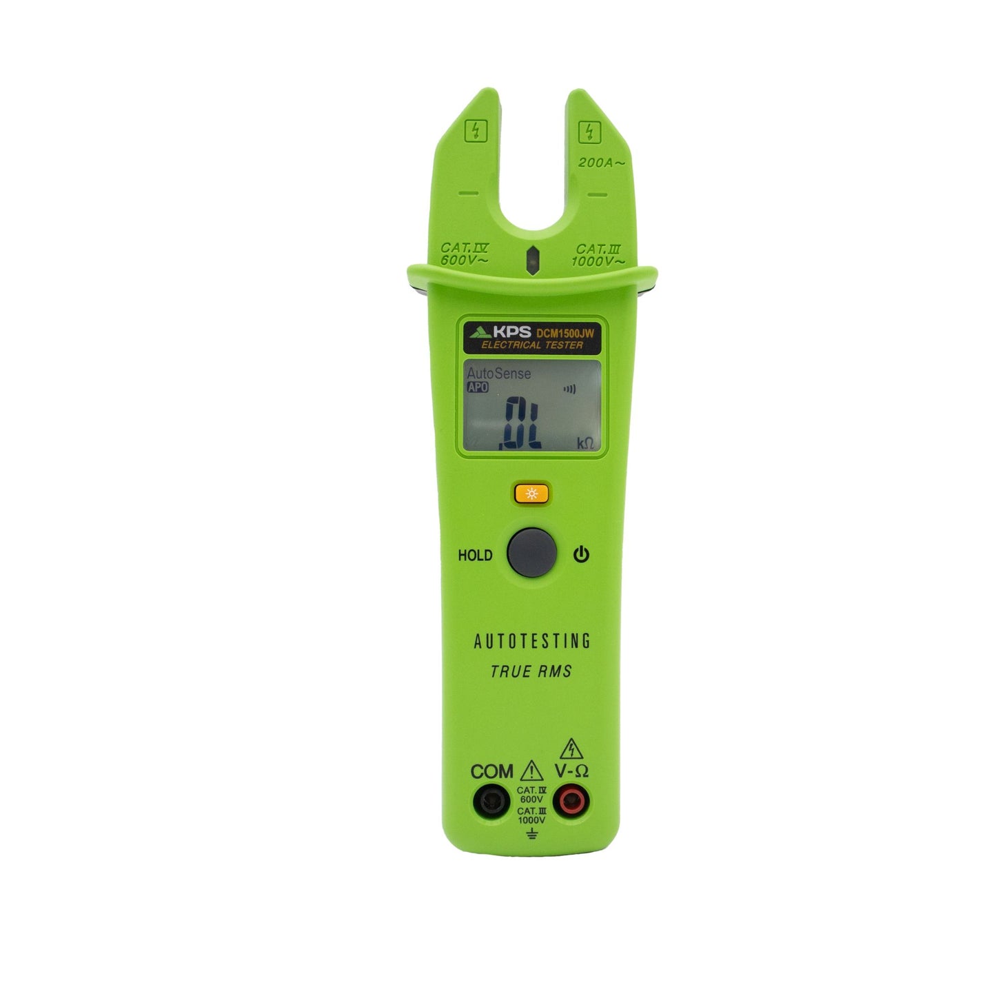 KPS DCM1500JW Open Jaw, TRMS Clamp Meter, 1000V AC/DC voltage measurement and 200A AC current measurement with resistance, diode, continuity, and non-contact voltage detection