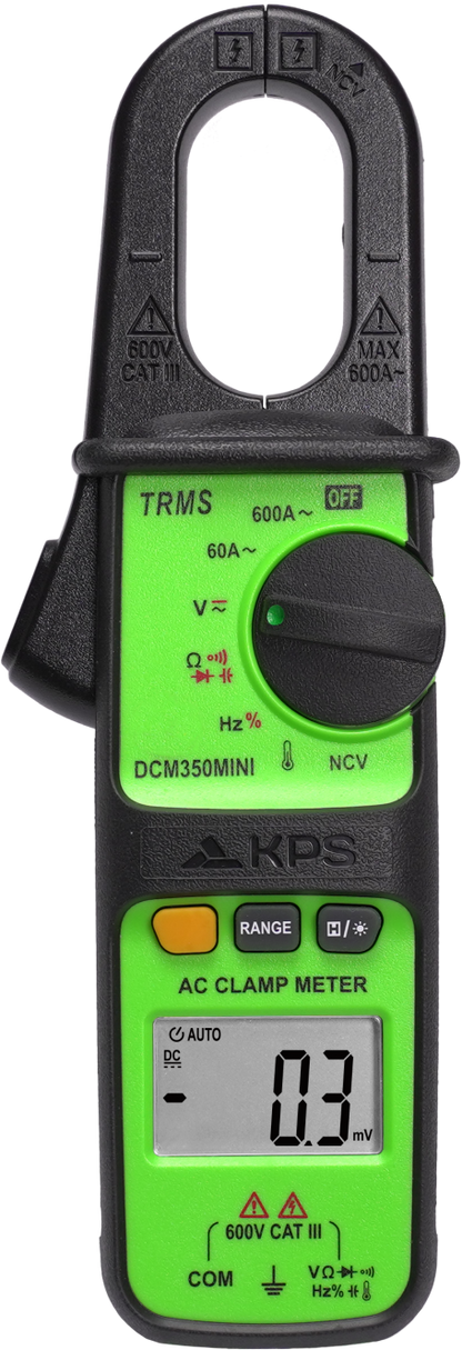 KPS DCM350MINI Clamp Meter – 600A AC with Backlit LCD, Data Hold & NCV