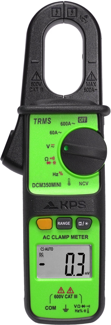 KPS DCM350MINI Clamp Meter – 600A AC with Backlit LCD, Data Hold & NCV