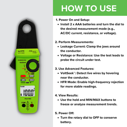 KPS DCM400LEAK - Digital Leakage Current Meter - Precision Electrical Fault Detection for Professionals