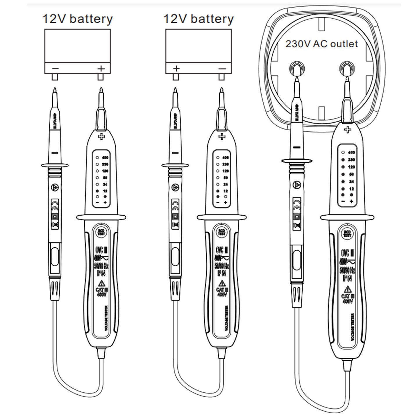 Detector de voltaje KPS DT220 con prueba RCD